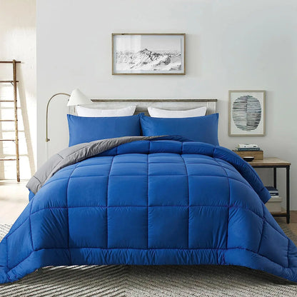 Warm Fall & Winter Checkered Down Alternative Comforter Set, 1 Comforter & 2 Pillowcases