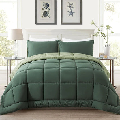 Warm Fall & Winter Checkered Down Alternative Comforter Set, 1 Comforter & 2 Pillowcases