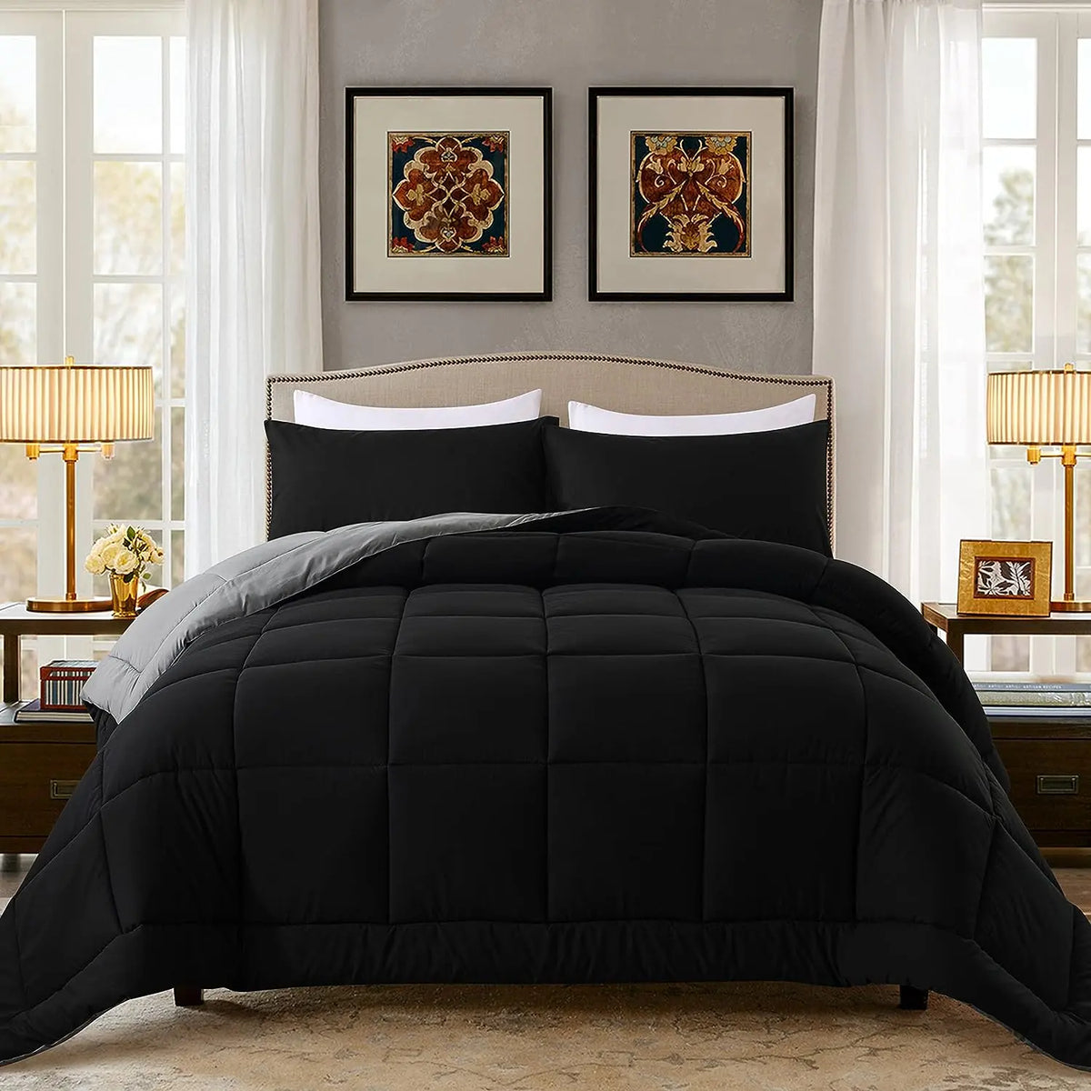 Warm Fall & Winter Checkered Down Alternative Comforter Set, 1 Comforter & 2 Pillowcases