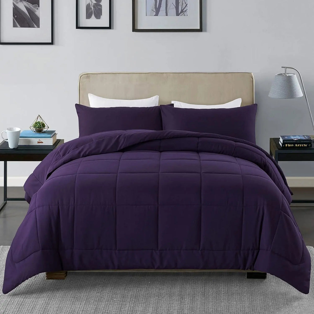 Warm Fall & Winter Checkered Down Alternative Comforter Set, 1 Comforter & 2 Pillowcases
