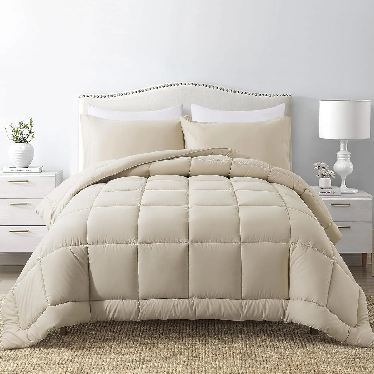 Warm Fall & Winter Checkered Down Alternative Comforter Set, 1 Comforter & 2 Pillowcases