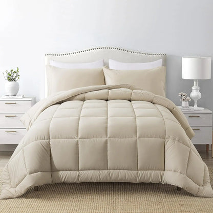 Warm Fall & Winter Checkered Down Alternative Comforter Set, 1 Comforter & 2 Pillowcases