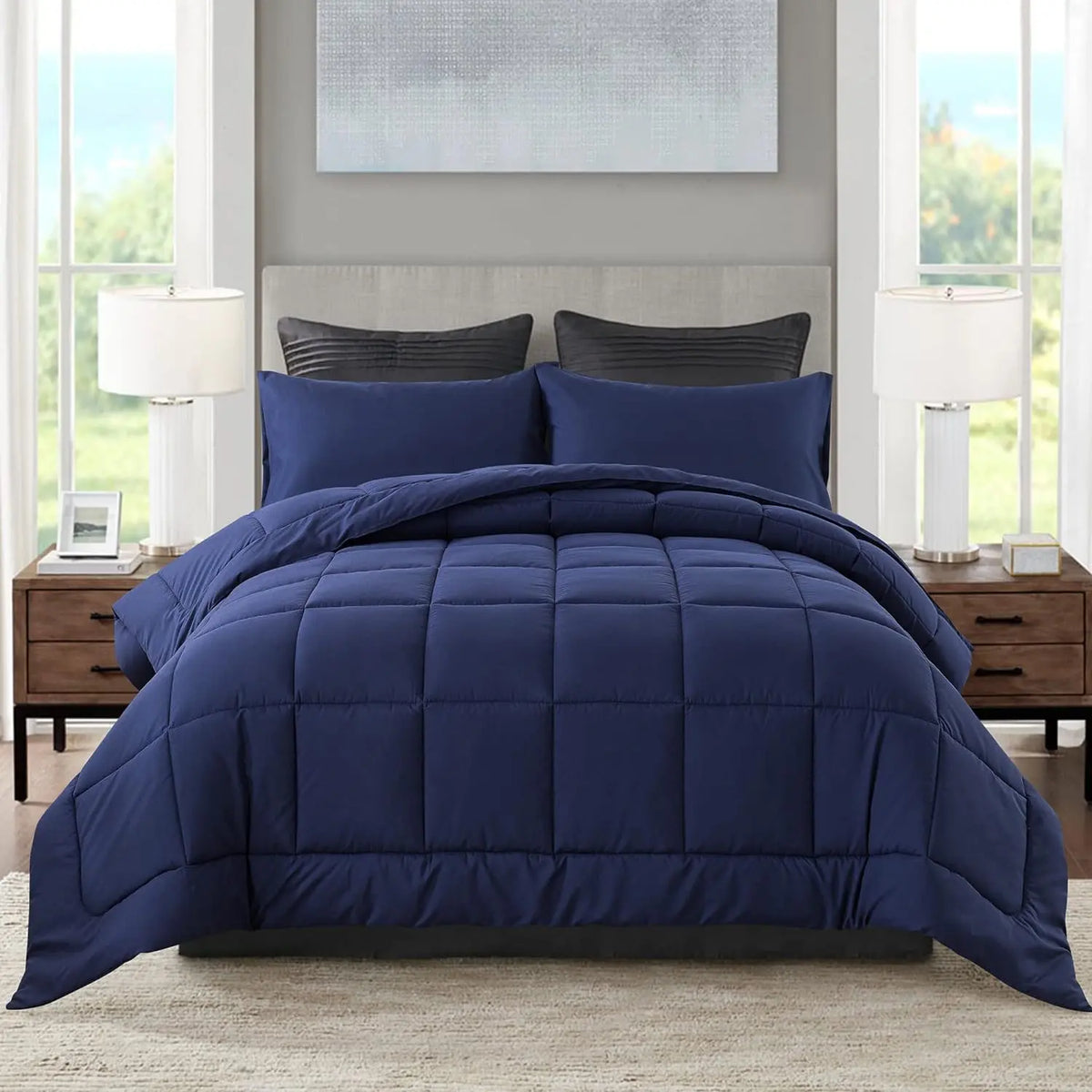 Warm Fall & Winter Checkered Down Alternative Comforter Set, 1 Comforter & 2 Pillowcases