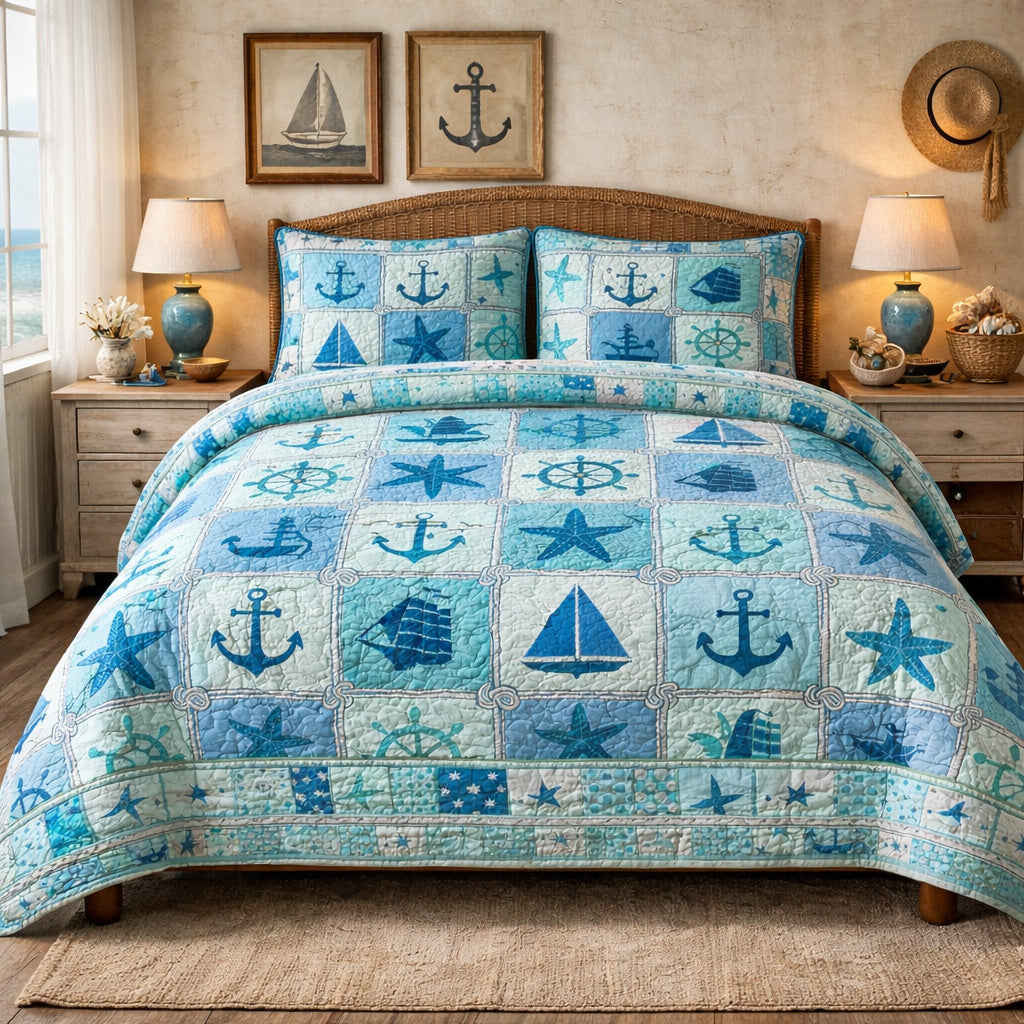 Coastal Blue Anchors Duvet Cover Set GFTOHD13624