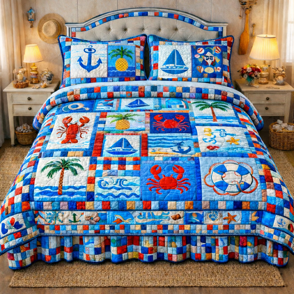 Tropical Nautical Patchwork Duvet Cover Set GFTOHD13631