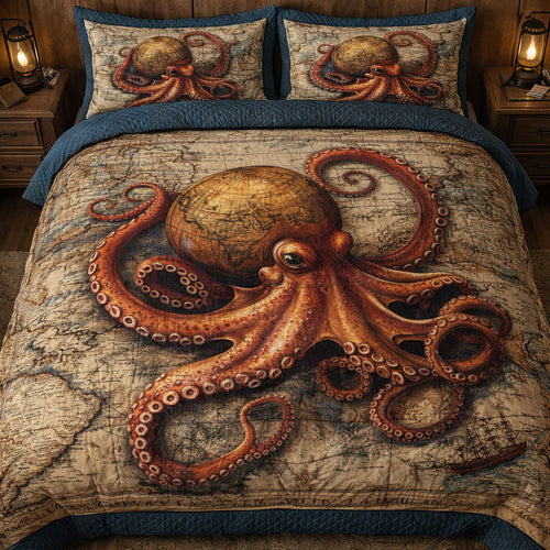 Octopus World Map Duvet Cover Set GFTOHD13664