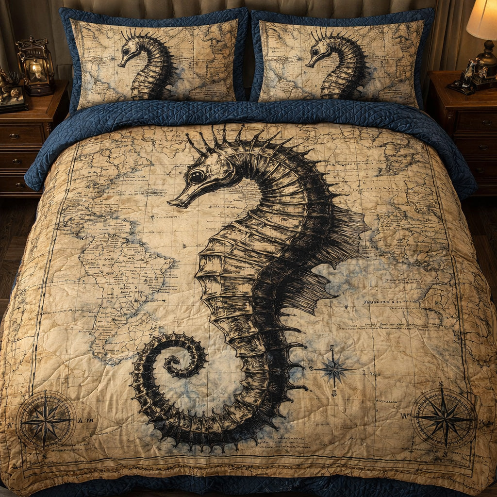 Seahorse Nautical Map Duvet Cover Set GFTOHD13668