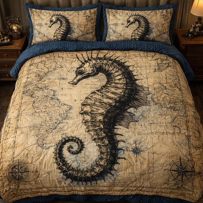 Seahorse Nautical Map Duvet Cover Set GFTOHD13668
