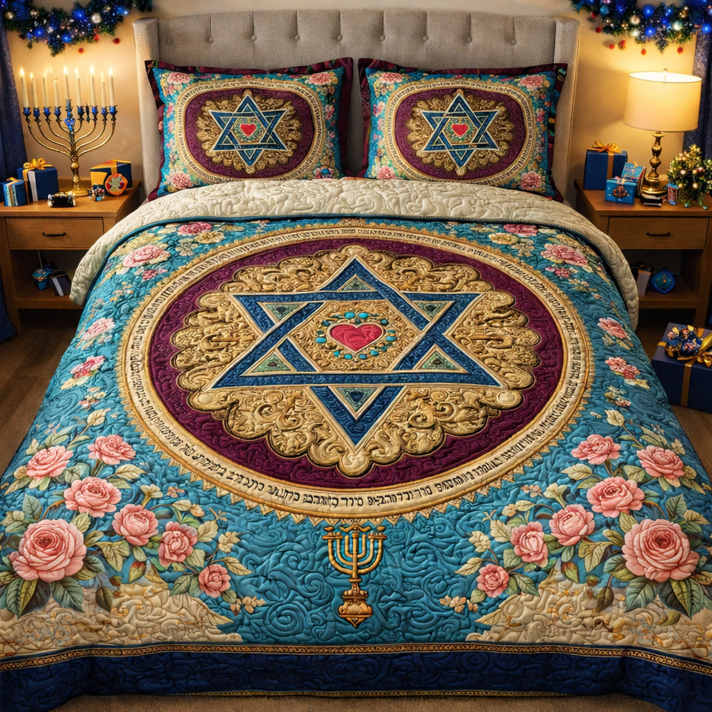 Hanukkah Heart Emblem Duvet Cover Set GFTOHD13751